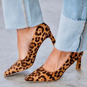 Beast Fashion Leopard Heels Size 11 Brown Black Pointed Toe New With Box